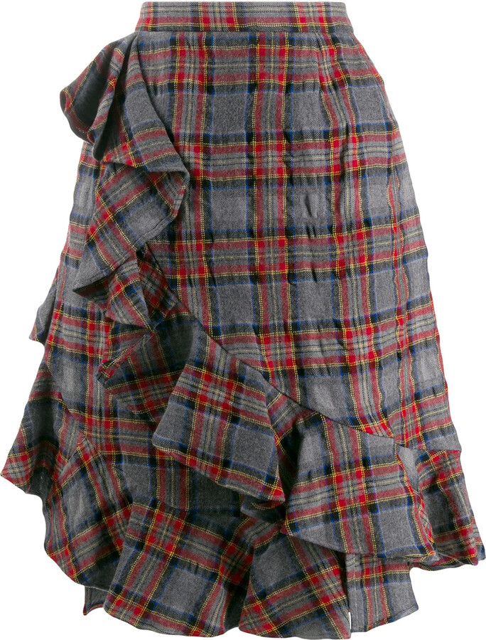 Julien David Ruffle Trim Plaid Skirt