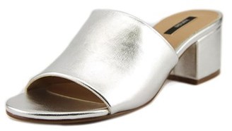 Kensie Helina Women Open Toe Leather Silver Slides Sandal.