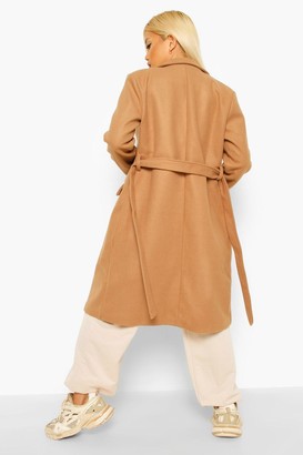 boohoo Petite Belted Button Up Wool Look Coat