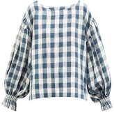 Thumbnail for your product : CAWLEY STUDIO Orla Hand-smocked Check Linen Blouse - Blue White