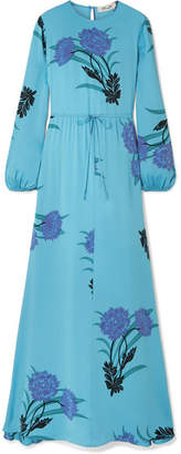 Diane von Furstenberg Floral-print Silk-blend Maxi Dress - Light blue