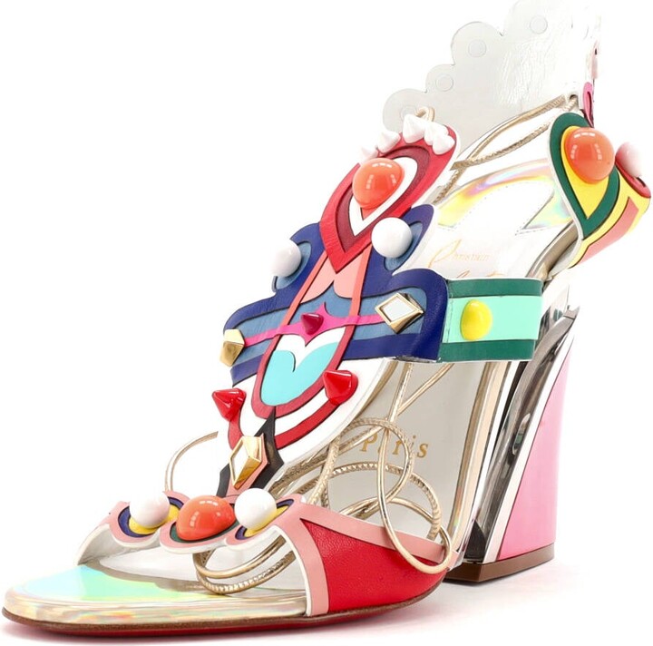 Christian Louboutin Womens Papagaya Levita Wedge Sandals Leather