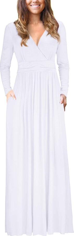 long white casual dress with sleeves