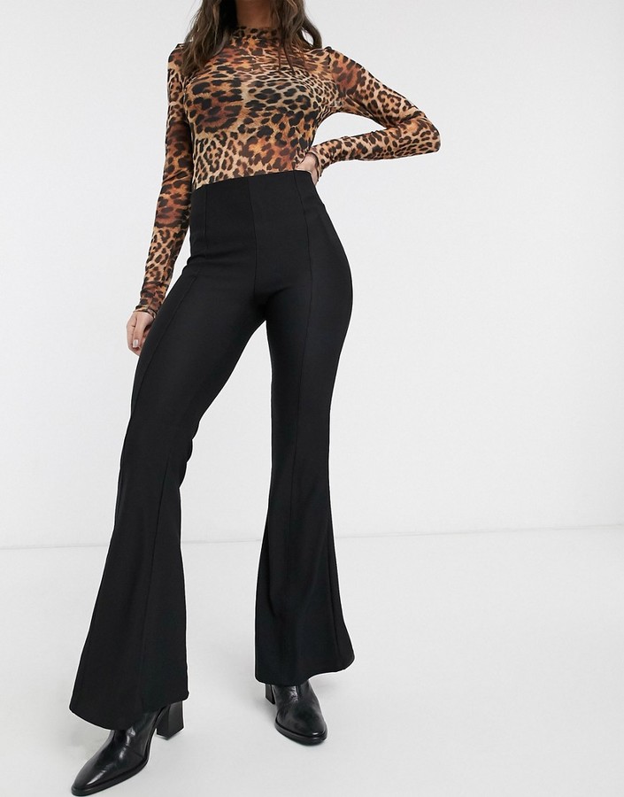 Bershka flared pants with seam detail in black - ShopStyle