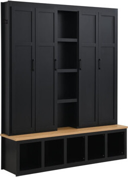 4-in-1 Hall Tree with 6 Hanging Hooks,62.9"W Entryway Shoe Cabinet with Seating Bench