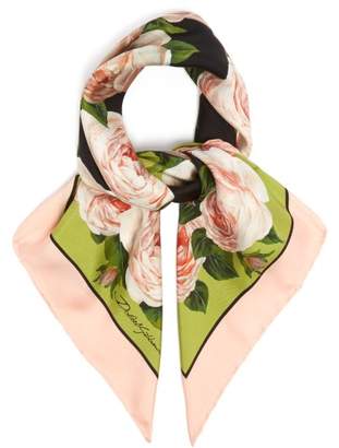 Dolce & Gabbana Rose Print Silk Twill Scarf - Womens - Green