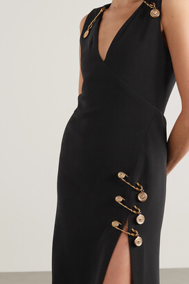 Versace Embellished Cutout Silk-crepe Gown - Black