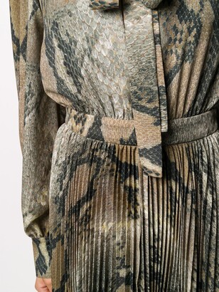 MSGM Tie-Neck Snakeskin-Print Pleated Dress