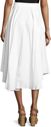 Miguelina Gale Mid-Ride Linen Midi Skirt, White
