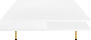 Latitude Run White Square Coffee Table With 4 Golden Legs And Drawer Storage Chic Finish Leg Fascination