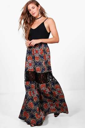 boohoo Livi Floral Lace Tiered Maxi Skirt