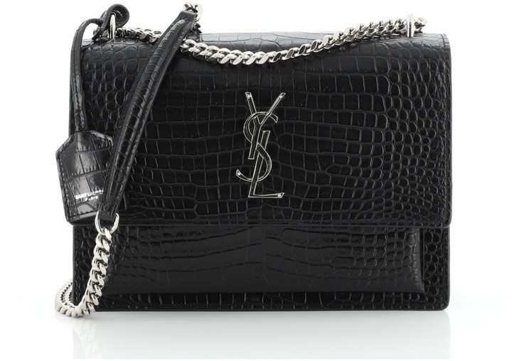 Saint Laurent Sunset Crossbody Bag Crocodile Embossed Leather Medium