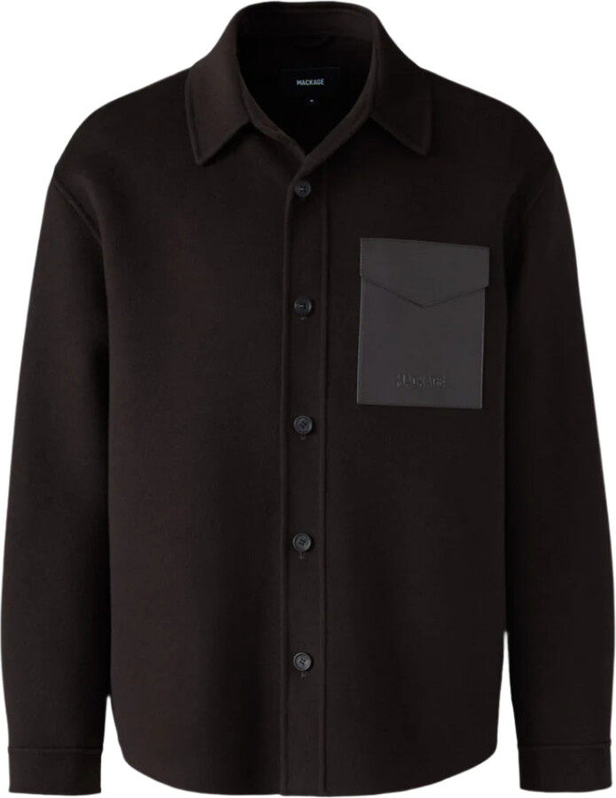 Mackage Emmanuel Double-face Wool Overshirt With Leather Patch Pocket