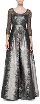 Thumbnail for your product : Kay Unger New York Long-Sleeve Beaded Lace-Bodice Gown