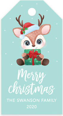 Koyal Wholesale Custom Christmas Gift Tags Baby Reindeer Santa Hat Custom Name Year 60Pk