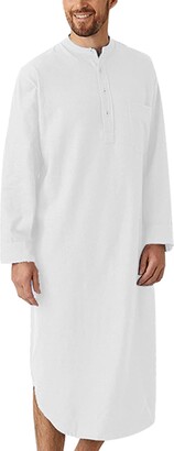 AIEOE Mens Nightshirt Pajama Top Cotton Lightweight Nightgown Long Sleeve One-Piece Sleepwear Half Button Loungewear 