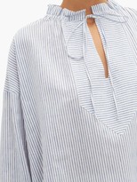 Thumbnail for your product : Belize - Nika Tie-neck Striped Linen-blend Blouse - Blue White