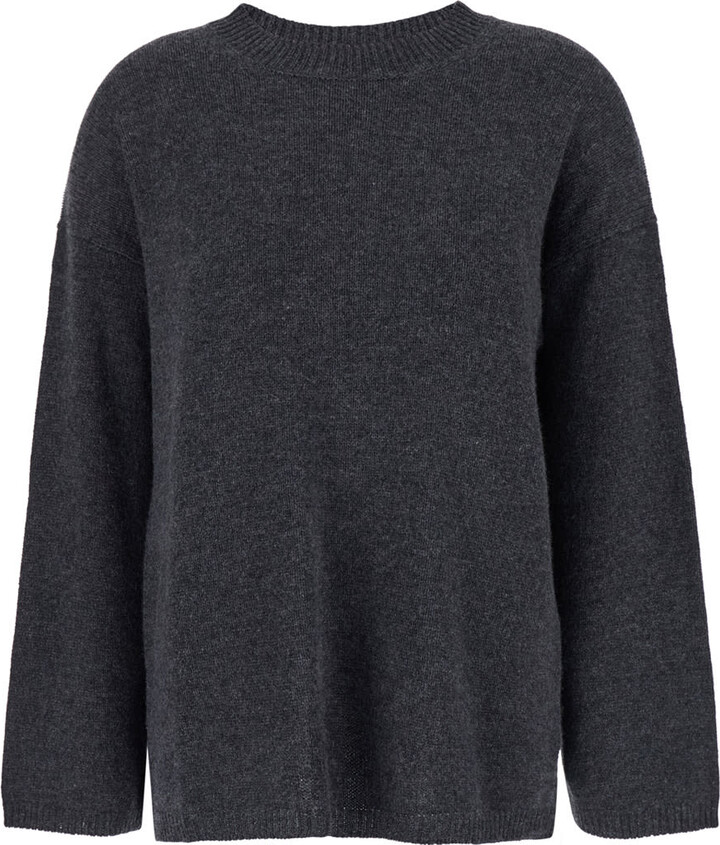 Allude Grey Relaxed Crewneck Sweater In Cashmere Woman