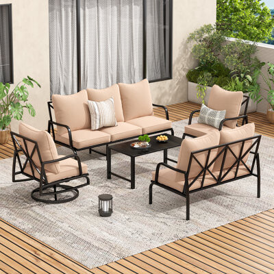 Lark Manor Metal 4 - Person Metal Patio Conversation Set with 2PCS Swivel Lounge Chairs