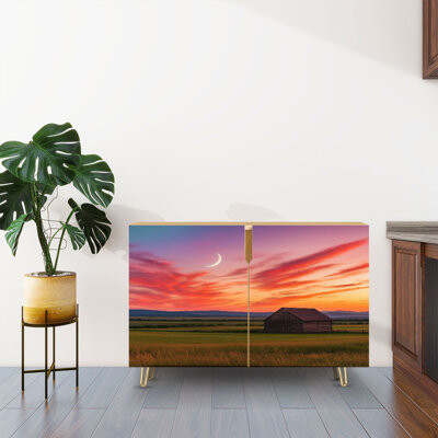 Dakota Fields Sideboard Buffet Cabinet with Storage Barn sunset rural Montana with 2 Doors for Living Room and Kitchen