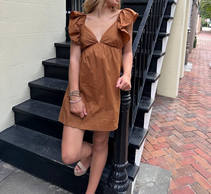Papermoon Fall Is Calling Ruffle Mini Dress In Brown