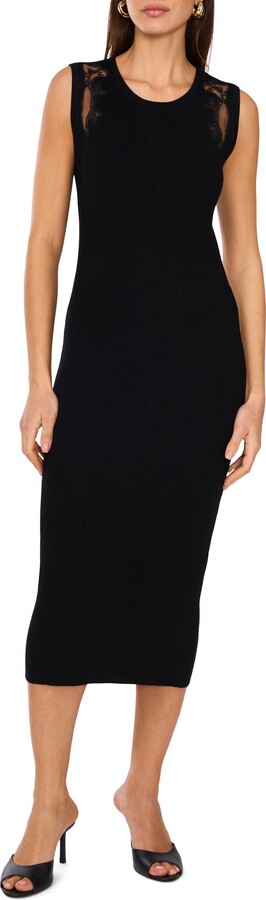 Vince Camuto Mesh Trim Rib Midi Dress