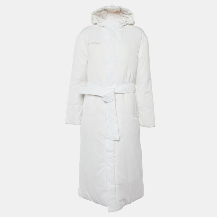 Pangaia White Nylon Flwrdwn Hooded Long Jacket M