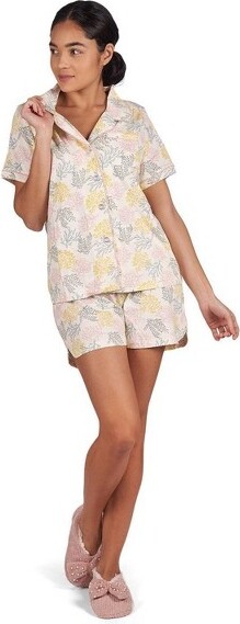 Me Moi MemoiWomen'sCoralReefNotchCollarCottonBlendPajamaSetPinkXL