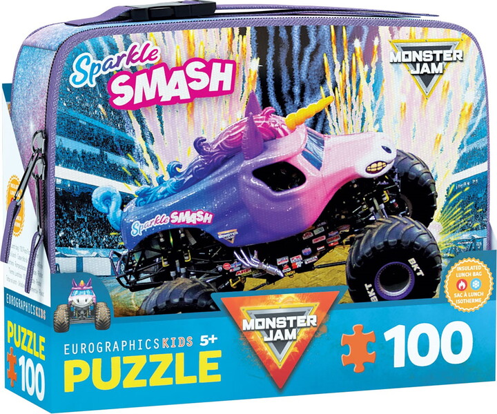 Eurographics: Monster Jam Puzzle & Lunch Box - Sparkle Smash - 100-Piece Jigsaw & Insulated Bag - Unicorn-Themed Monster Truck Set, Licensed, Kids 5+