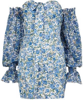 Lavish Alice Floral-print off-the-shoulder satin mini dress - ShopStyle