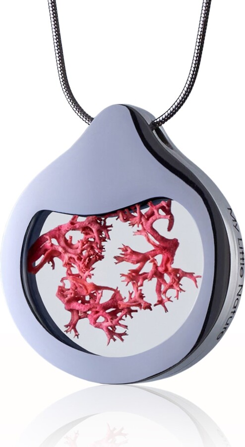 My Little Nature Pink / Silver Handcrafted Statement Necklace With Real Pink Moss – Nature-Inspired Botanical Pendant In Stainless Steel Jewelry