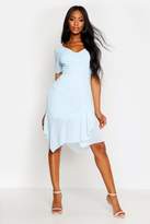Thumbnail for your product : boohoo Ruched Detail Frill Hem Midi Dress