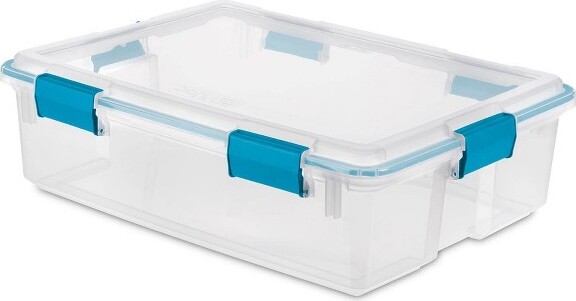 Sterilite 18 Gal Latch And Carry, Stackable Storage Bin With Latching Lid,  Plastic Tote Container To Organize Closets, Blue With Blue Lid, 6-pack :  Target