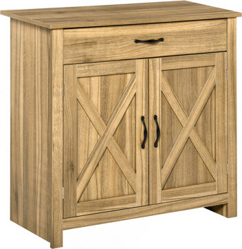 Ophelia & Co. Farmhouse Sideboard Buffet Cabinet, Barn Door Coffee Bar Cabinet With Drawer And Adjustable Shelf, Kitchen Cabinet For Living Room, Entryway, Natural