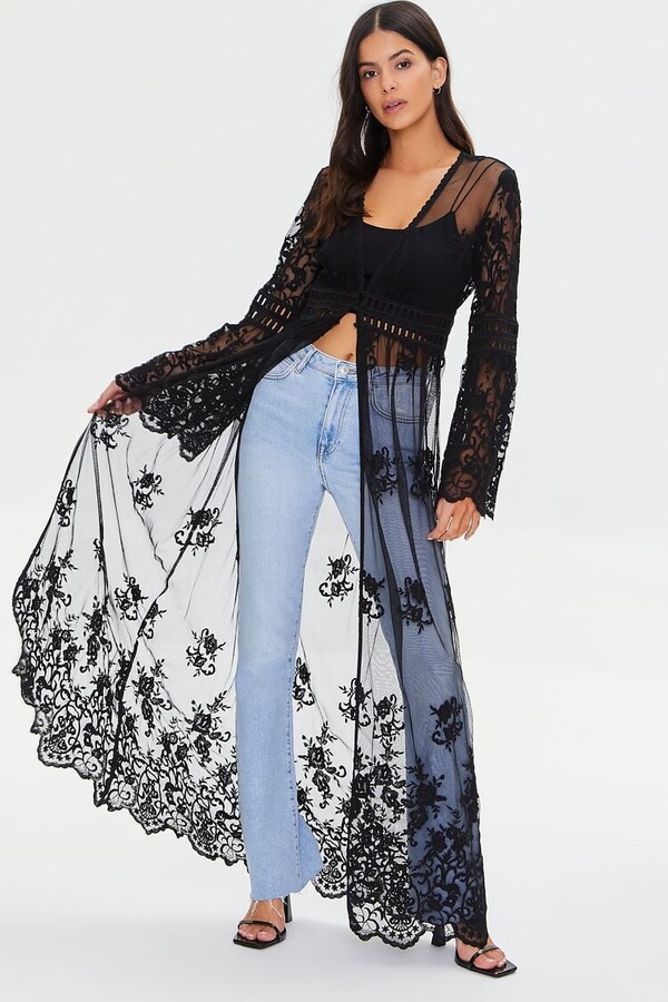 Forever 21 Sheer Crochet Lace Kimono ShopStyle Casual Jackets