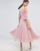 Thumbnail for your product : ASOS DESIGN Cold Shoulder Floral Bodice Midi Skater Dress