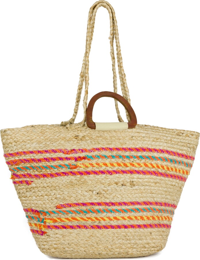 Magid Women’s Striped Jute Tote Bag with Double Wooded Handle