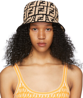 Fendi Beige & Black Raffia 'Forever Fendi' Bucket Hat