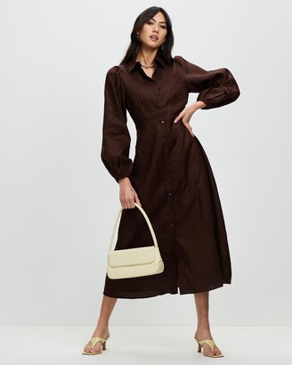 AERE - Women's Brown Midi Dresses - Open Back Shirt Dress - Size 6 at The Iconic