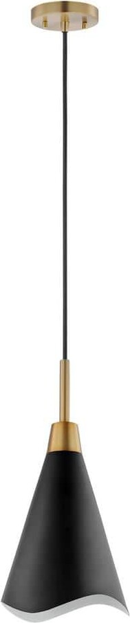 Satco Tango 60-Watt 1-Light Matte Black/Burnished Brass Shaded Pendant Light with Matte Black Metal Shade, No Bulbs Included