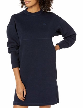 Lacoste Womens Long Sleeve Crew Neck Double Face Stretch Poly Cotton Dress Casual Dress