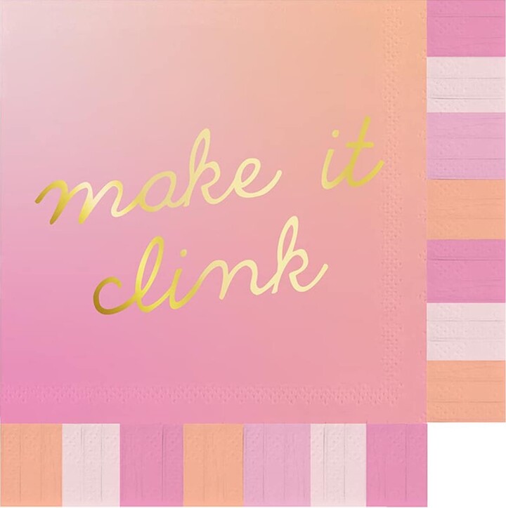 Slant Collections Party Cocktail/Beverage Fringed Paper Napkins, 16-Count, Make It Clink