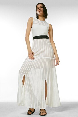 Karen Millen Sheer Stripe Maxi Belted Knit Dress