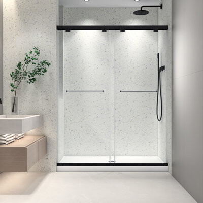 huibaoxiang Matte Black Shower Door 60 Inch - Double Sliding 8Mm Tempered Glass Nano Easy Clean Adjustable  Sliding Cleaning -Proof Defence Coating