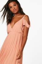 Thumbnail for your product : boohoo Chiffon Lace Trim Cold Shoulder Pleated Skater
