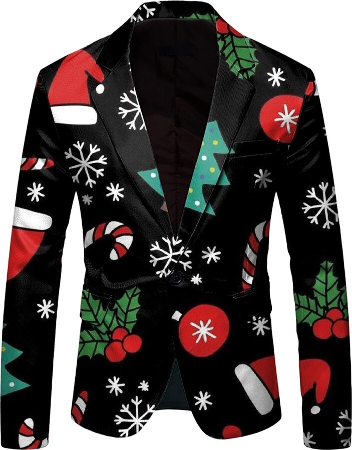 Gefomuofe Christmas Jacket Men's Suit Jacket Christmas Funny 3D Print Suit Men Christmas Festive ...