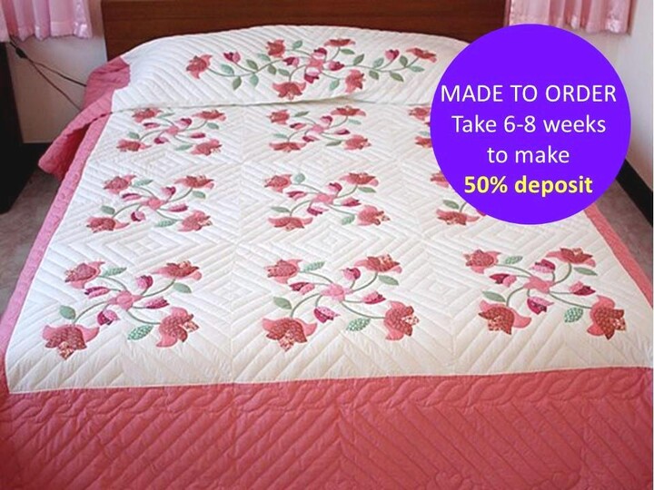 Etsy Custom Whig Rose Quilt Bedding, Traditional Blanket, Flower Bedsheet, Amish King, Lover Gift