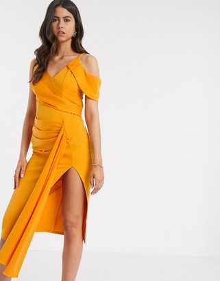 ASOS DESIGN drape detail cami pencil midi dress in orange