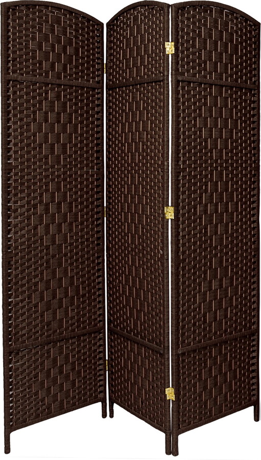 Oriental Furniture 7 ft. Tall Faux Rattan Fiber Diamond Weave Privacy Screen Room Divider - Dark Mocha - 3 Panels