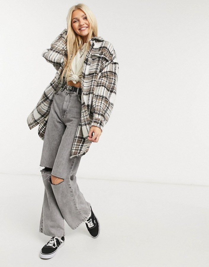 Only longline shacket in check - ShopStyle Jackets